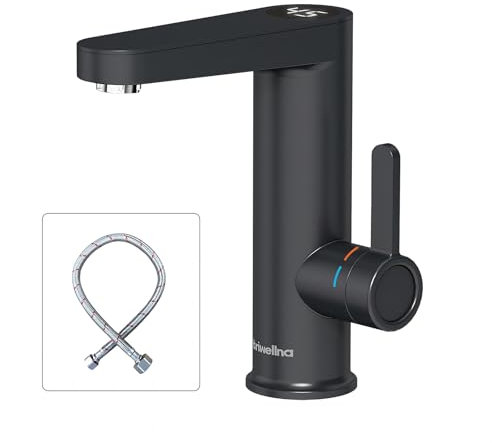 Briwellna Hot Water Tap for Bathroom Sinks, 220V Electric Instant Hot Water Heater Tap with Digital Display, Tankless Instant Heating Faucet (Black)