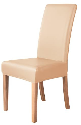 iEventStar PU Leder Stuhlhussen Kunstleder Sitzbezüge sitzfläche Lederoptik Wasserdicht Dehnbarer Stuhlbezug(Beige,4