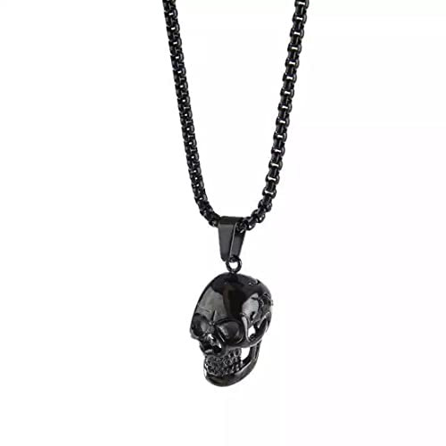 Ciondolo Vichingo Pirata Cranio, Collana con Pendente Teschio da Uomo, Acciaio, Biker, Gothic, Hip-Hop Catena Grano, Collana con Pendente Teschio da Uomo Donna, Acciaio con Zirconi, Catena Grano.