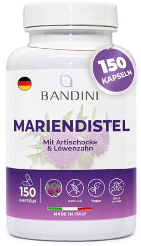 Bandini® Chardon Marie 150 gélules vegan - Complexe Extra Fort de Chardon-Marie - Détox Foie avec Artichaut, Pissenlit et 80% Silymarine Pure - Détoxification, Protection, Digestion - Méthode HPLC