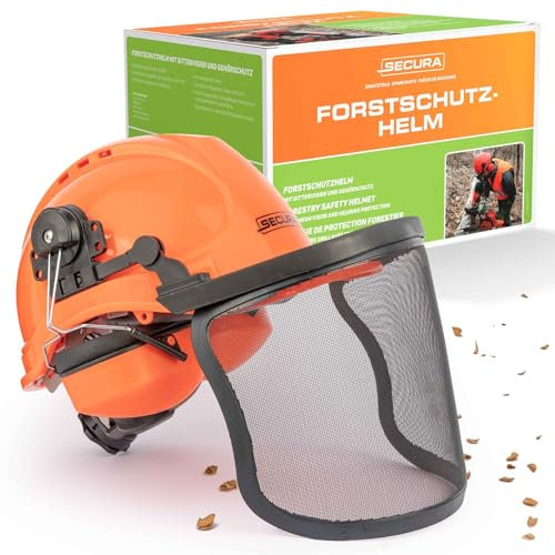 SECURA Premium Forsthelm mit Visier und Gehörschutz | Schutzhelm Kettensäge | Forstschutzhelm Sicherheitshelm EN 397