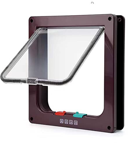 Moaobooh Puerta para gatos, 4 vías de bloqueo para gatos, puerta para mascotas (S, marrón)