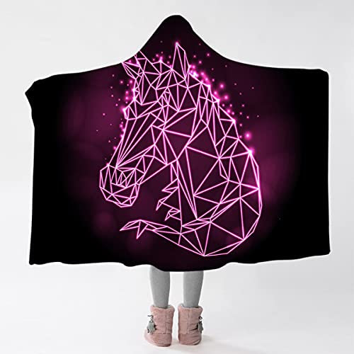 IUBBKI Neon Einhorn Decke mit Kapuze 3D Hipster Tier Kapuzendecke Lila Rosa Einhorn Dekor Überwurf Decke für Schlafzimmer Wohnzimmer Reise/Einzelbett (130 x 150 cm)