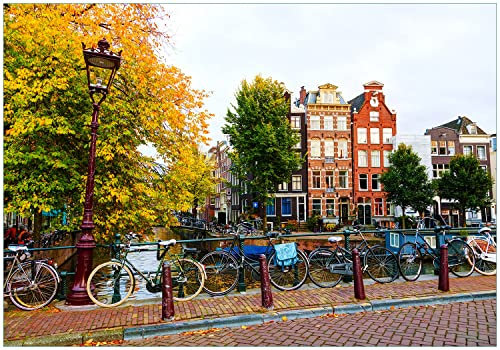 Wallario Vliestapete Fototapete Herbst in Amsterdam - Wandtapete Größe: 200 x 140 cm