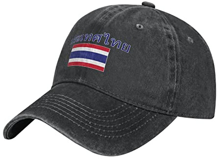 BAAROO Thailand Flagge Baseball Cap Herren Schwarz Vintage Baumwolle Gewaschen Denim Hut Einstellbare Erwachsene Unisex Caps, #1511, M/Einheitsgröße