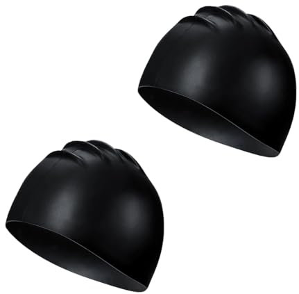 2 Piezas Silicone Gorro de Natación, Gorro Piscina para Mujer y Hombre, Elástico Gorro de Baño, Unisex para Mujeres, Hombres, Niños, Negros