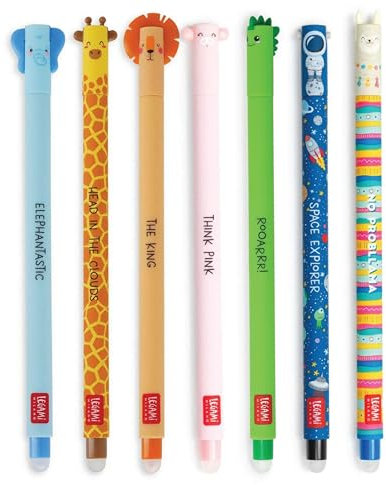 Legami Radierbare Stifte Set mit 7 Legami löschbaren Gelstiften, zum Ausreiben von niedlichen Kawaii-Stiften