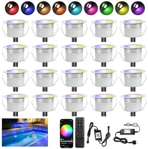 20 faretti da incasso per terrazze, esterni, RGBWWW(RGB + bianco caldo), WiFi, diametro 31 mm, per esterni, 12 V, mini faretto a LED, IP67, impermeabile, compatibile con Alexa Google Home
