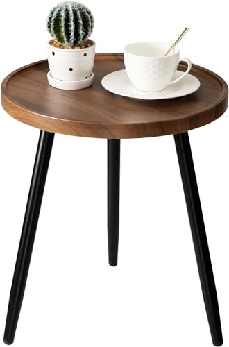 danpinera Runder Beistelltisch – Robuster Akzenttisch aus Holz und Metall, Vielseitiger Couchtisch für Wohnzimmer, Pflanzenständer & Kinderzimmer, Braun & Schwarz, 38 x 45 cm