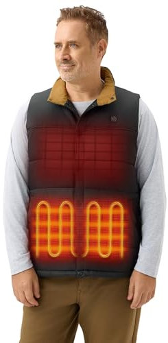 ORORO Herren Beheizbare Weste mit Akku, Leichte Beheizte Weste für Wandern, Camping und Outdoor-Aktivitäten - Ladegerät Nicht Enthalten (Schwarz,XL)