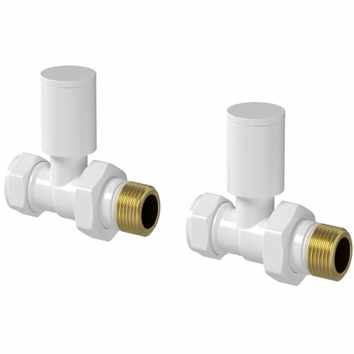 DuraTherm® Manual Straight Towel Radiator Valve Set, 15mm Central Heating Valves for Radiators, Round White