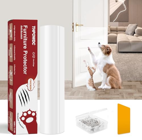 THPOWDC Door Protector from Dog Scratching, Thicken Single Side Adhesive Couch Cat Scratch Protector, Clear Heavy Duty Flexible Door Claw Shield, Anti Scratch Furniture Protector - (160 x 12.4)