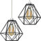 2 Pack of Black Retro Style Metal Basket Bird Cage Geometric Ceiling Pendant Light Shades, Open Wire Frame Vintage Bulb Guards for Kitchen, Living Room, Free Reducer Ring (2 Pack - Black)