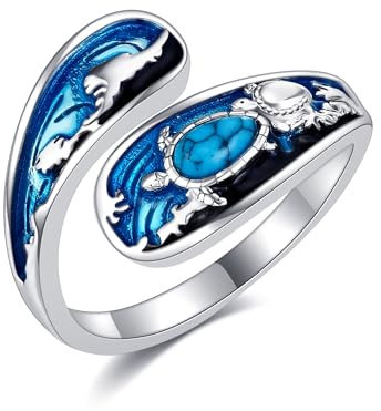 DAYLINLOVE Meeresschildkröte Geschenke 925 Sterling Silber Meeresschildkröte Löffel Ringe Einstellbare Vintage Daumen Ringe Meeresschildkröte Schmuck Geschenke für Frauen