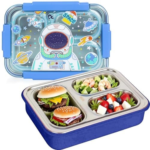 PinkSheep Lonchera Bento de acero inoxidable sin BPA, a prueba de fugas, con 3 compartimentos para niños, 710 ml/666.2 g