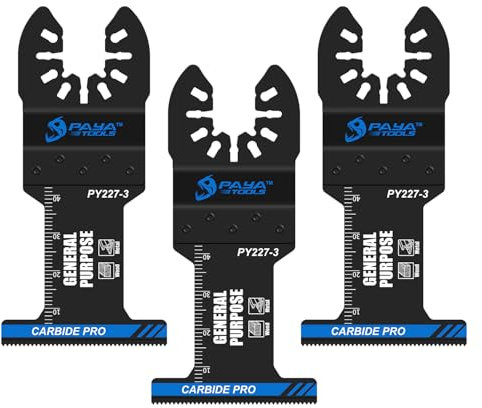 PAYA Multitool Sägeblätter Oszillierende professionelle Klingen extra breit 44mm Hartmetall Sägeblatter für schwere Metalle Nägel Aluminium Rohre Holz Kupfer und andere harte Materialien, 3tlg PY227