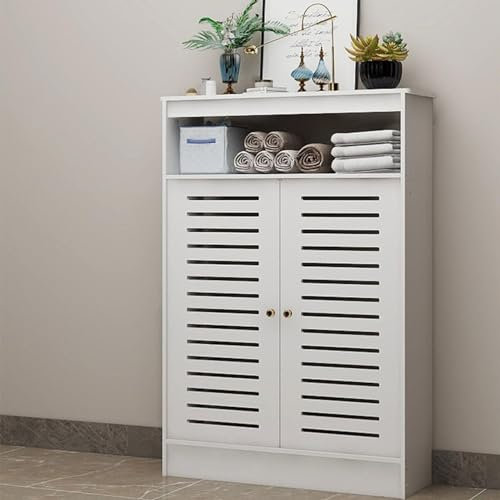 KUANGGE Heizkörperabdeckungen Schrankregal, weiße Heizkörperabdeckung Lamellengrill Regalschrank, Wohnzimmerheizung Dekorativer Schrank Badezimmer-Unterschrank, L60cm*H100cm*T25cm