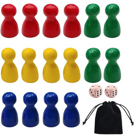 DHWEKU Bunte Halmakegel,Holzpuppen Spielfiguren,Spielfiguren Für Brettspiele,Bunte Spielfiguren,Spielfiguren aus Holz für Brettspiele,16 Stück Halmakegel aus Holz und 2 Stück Würfel aus Holz