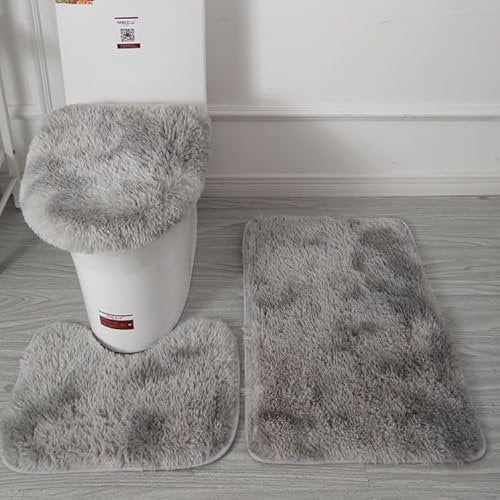 kimprinsj Bathroom Rugs Sets Soft Microfiber 3 Piece, Non-Slip Bath Mat Fluffy Plush Toilet Seat Cover for Bathroom, Water Absorbent Bathmat, Machine Washable (dark grey)