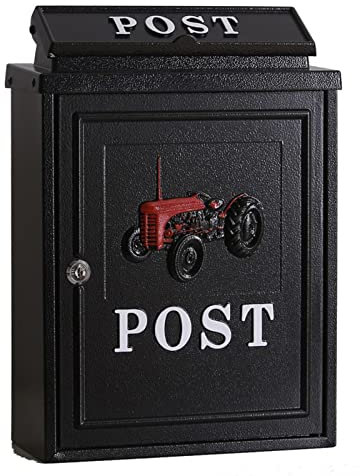 KUANGGE Briefkasten zur Wandmontage im Vintage-Traktor-Muster – abschließbarer Briefkasten für den Innen- und Außenbereich –