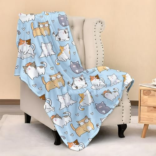 Eitqtbea Decke mit niedlichem Katzendruck, 203,2 x 152,4 cm, Plüsch-Flanell-Decken mit Katzen, Geschenke für Kinder, Erwachsene, Katzenliebhaber, Menschen