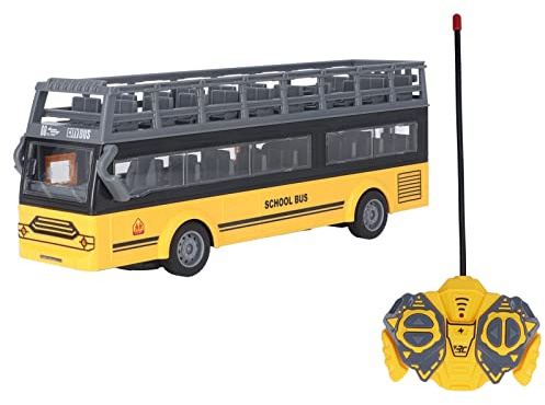 Gonetre Ferngesteuerter Bus Spielzeug Kinder Akku RC Schulbus Sightseeing Bus Vorwärts Rückwärts Links Rechts Abbiegen 4 Kanäle Türen zum Öffnen Elektronische Spielfahrzeuge (QH204 7