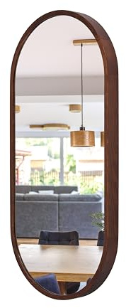 Ovaler Bad Spiegel (80x38 cm) - Wandspiegel mit Holzrahmen - Nussbaum LEJA | Massivholz, Einfache Montage, EU-Produktion, 4 mm Spiegelglas, Sicherer Metallhaken, Pflegeleicht