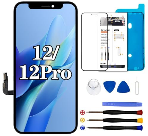 Dinow Display für iPhone 12 12 Pro, 6.1 Bildschirm für iPhone 12 für iPhone 12 Pro Full HD 3D Touch Digitizer, Display Reparaturset für iPhone 12 mit Reparatur-Werkzeug-Set