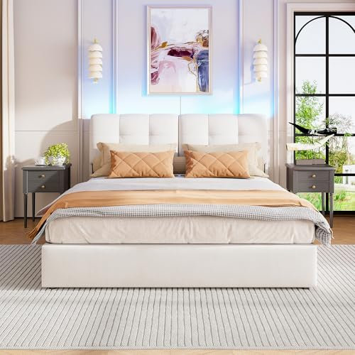 Mutuolux Lit Moderne avec tête de lit matelassée, 160 x 200 cm, Blanc, capacité de Charge 340 kg, Facile à Monter, Convient aux Adultes et aux Adolescents