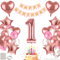 MIEWAA 1 Jahr Geburtstag Deko Luftballons Set Geburtstagsdeko Baby Erster mit 1st HAPPY BIRTHDAY Banner Latexballons Konfetti Ballons Folienballons Partydeko für Mädchen Kinder Roségold Rosa