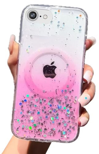 Nadoli Glitzer Hülle für iPhone 6 Plus/6S Plus,Magnetische Gradient Handyhülle Kompatibel mit MagSafe Transparent Bling Niedliche Schutzhülle Case für Frauen und Mädchen