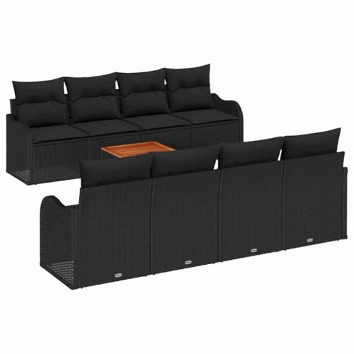 vidaXL Gartensofa-Set mit Kissen 9 pcs Schwarz Poly-Rattan, Moderne, robuste, modulare, Bequeme Gartenlounge, stylische Deckchairs, wetterfeste Sitzgelegenheit