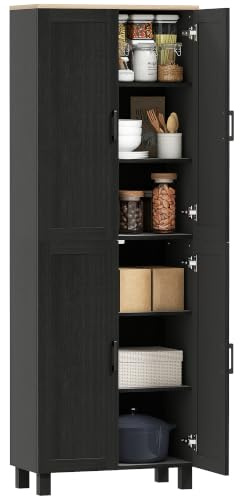 HOMCOM Freestanding Kitchen Cupboard Storage Cabinet 170cm Black | 4-Door, Adjustable Shelves, Modern Kitchen Pantry, for Dining Room