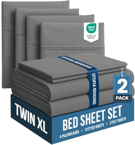 Utopia Bedding Twin XL Bed Sheets Set - Pack of 2 Sheet Sets - Perfect for Spa, Hotel, & Guest Bedroom - Brushed Microfiber - Shrinkage and Fade Resistant - Easy Care (Grey)