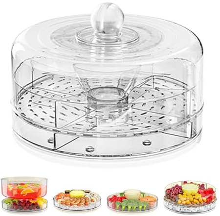 Server di buffet di prodotti freschi - Vassoio di verdure refrigerato - Vassoio da cocktail di gamberi | Vassoio di verdure rotante con cubetti di ghiaccio, compleanni, picnic, buffet e aperitivi