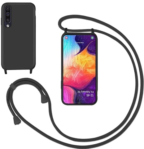 GoodcAcy Handyband für Samsung Galaxy A70 Hülle mit Band,Schwarz | Kameraschutz und Bildschirmschutz,Flüssig Silikon Necklace Handyhülle Schnur Schutzhülle Case für Umhängen Case mit Kordel