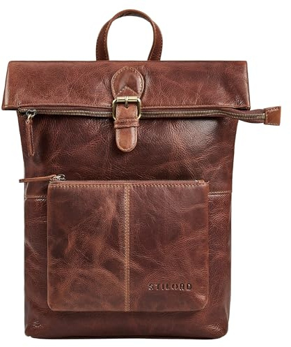 STILORD 'Niagara' Damen Rolltop Rucksack Leder - eleganter Cityrucksack Vintage Tagesrucksack Echtleder 13,6' Laptopfach | kleiner Daypack mit vielen Fächern, Farbe:kara - cognac