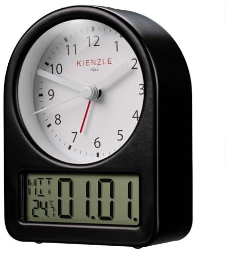 Kienzle Retro Wecker analog mit Digitaldisplay und stabilem Metallgehäuse | Datum und Raumtemperatur, beleuchtetes Ziffernblatt, AA Batterie enthalten, kompakte Maße für den Nachttisch
