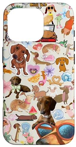 Lindo Perro Salchicha Arco Europeo Collage de Verano Carcasa para iPhone 16 Pro