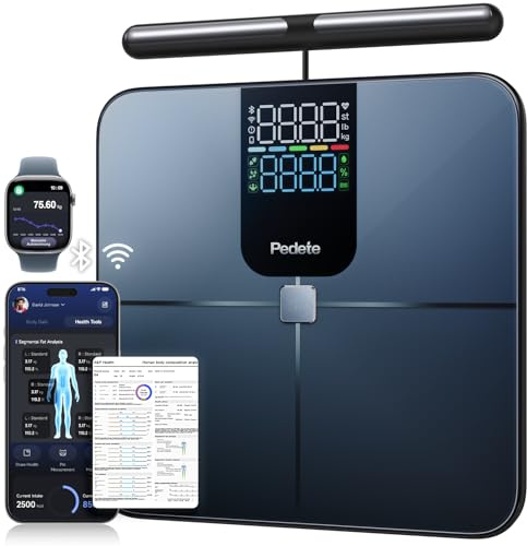 Körperfettwaage Smart Waage Personen,digitale Personenwaage mit 8 Elektroden,Digitale Waage mit Körperfett,Körperwaage Digital Bluetooth, für Protein, BMI und 28 körperanalysewaage. (180kg)