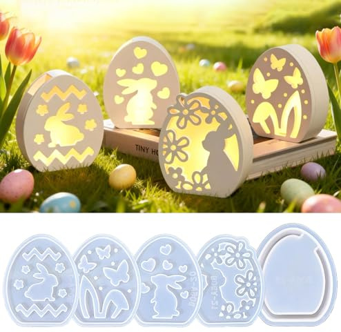 Silikonformen GießFormen Ostern,5 Stk Silikonform Ostern Hase,Silikonformen Ostern Eier mit Blumen Hasen,Silikon GießForm Ostern,Silikonform Osterhase Eier für Osterdeko