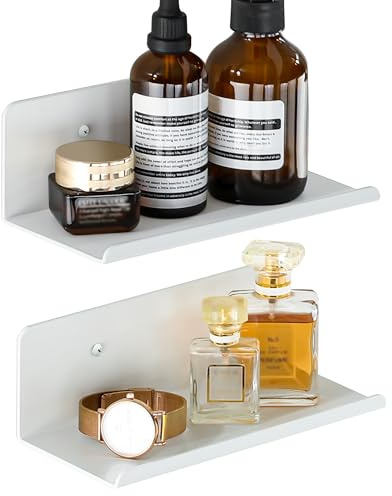 SAYAYO Petite Etagere Douche Murale sans Perçage Salle de Bain, 20CM Blanc | Rangement Douche Adhésif ou Visser, Étagère Salle de Bain en Métal Anti-Rouille, Tablette Murale pour Cuisine Chambre Salon