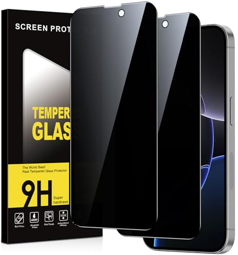 Micnkifo Protector Pantalla Privacidad para iPhone 16 Pro 2 Piezas,Anti Espía Cristal Templado,Anti-Espía Vidrio Película,9H Dureza,Anti-Arañazo,Sin Burbujas,Privacy Screen Protector