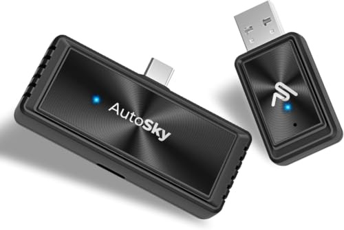 AutoSky AIR PRO Kabelloser Screen Mirroring Adapter für CarPlay, Wireless CarPlay Adapter, USB-C DP Alt Mode, Smartphone Spiegelung Auto, Streaming & Laden | Wireless CarPlay Adapter für Smartphone Spiegelung im Auto, Streaming von YouTube & Netflix, Plug & Play via DP-Alt-Modus