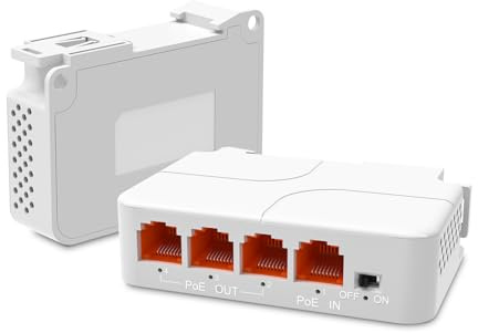 YuanLey Extensor PoE 2.5G De 4 Puertos con 3 Salidas PoE, Mini Repetidor PoE De 4 Canales 2500Mbps, Amplificador/Booster PoE Passthrough con Montaje En Pared Y Carril DIN, Plug and Play