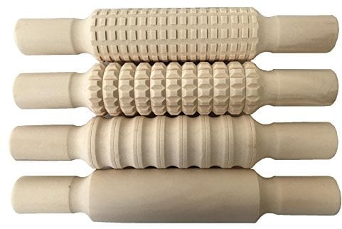 4pcs Kids Children Craft Baking Creation Station Textured Wooden Wood Rolling Pins