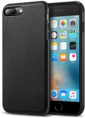 Tasikar iPhone 7 Plus Hülle/iPhone 8 Plus Hülle Leder Slim Hülle Weiche Lederhülle Kompatibel mit iPhone 7 Plus & iPhone 8 Plus (Schwarz)