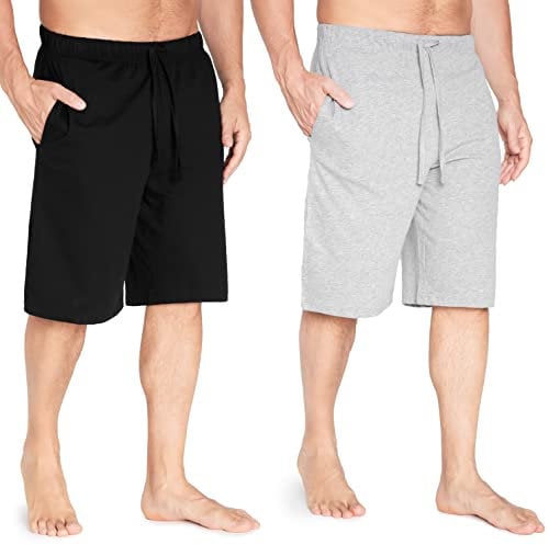 CityComfort Mens Pyjama Shorts - Comfy Lounge Shorts with Pockets Pack of 2 (2XL, Grey/Black)
