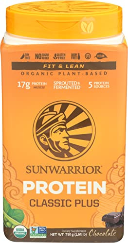 Sunwarrior – Classic Plus Organic 750g Chocolate - Schokoladen Geschmack – 17g pflanzliches Eiweiß – Bio, vegan, ohne Zucker/Soja/Gluten – Ideal für Shakes nach dem Training oder im Alltag