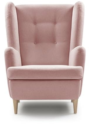 Traumnacht bequemer und moderner Ohrensessel, Polstersessel, Relaxsessel Vincent mit Holzfüßen in rose, produziert nach deutschem Qualitätsstandard